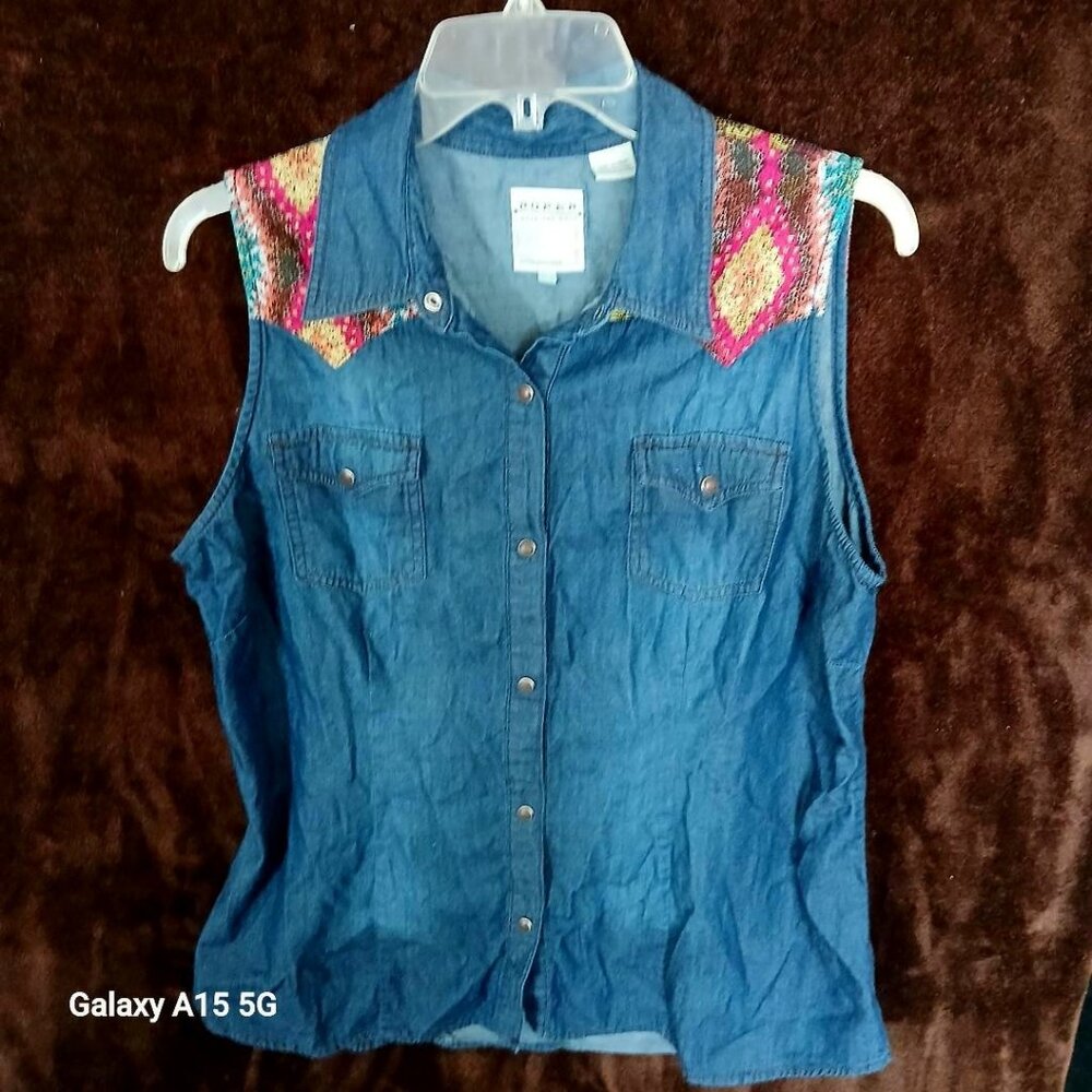Roper western style sleeveless lightweight jean shirt/vest